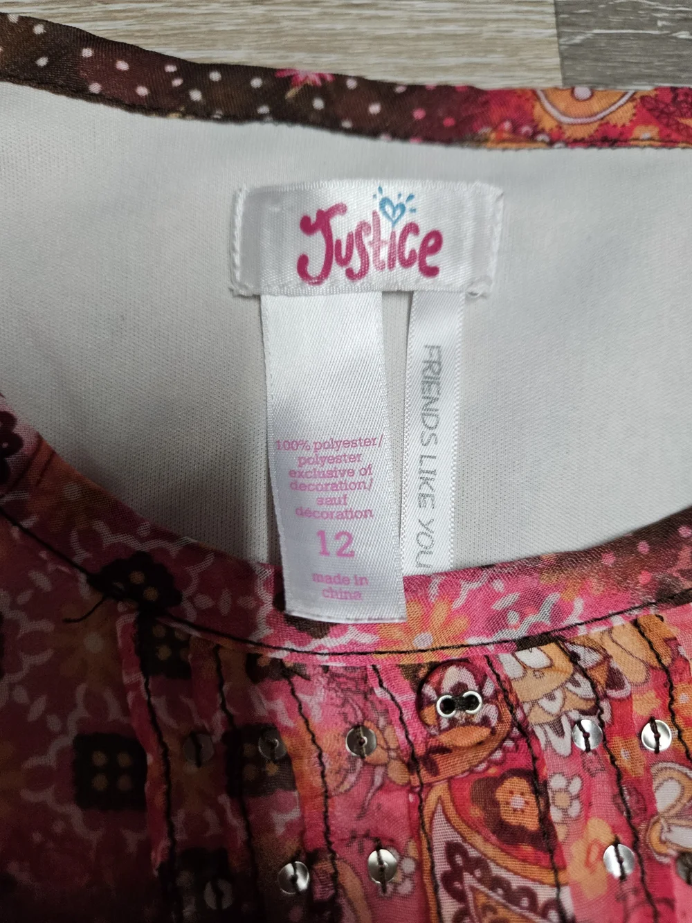 Justice Pink Paisley Pintuck Peasant Top